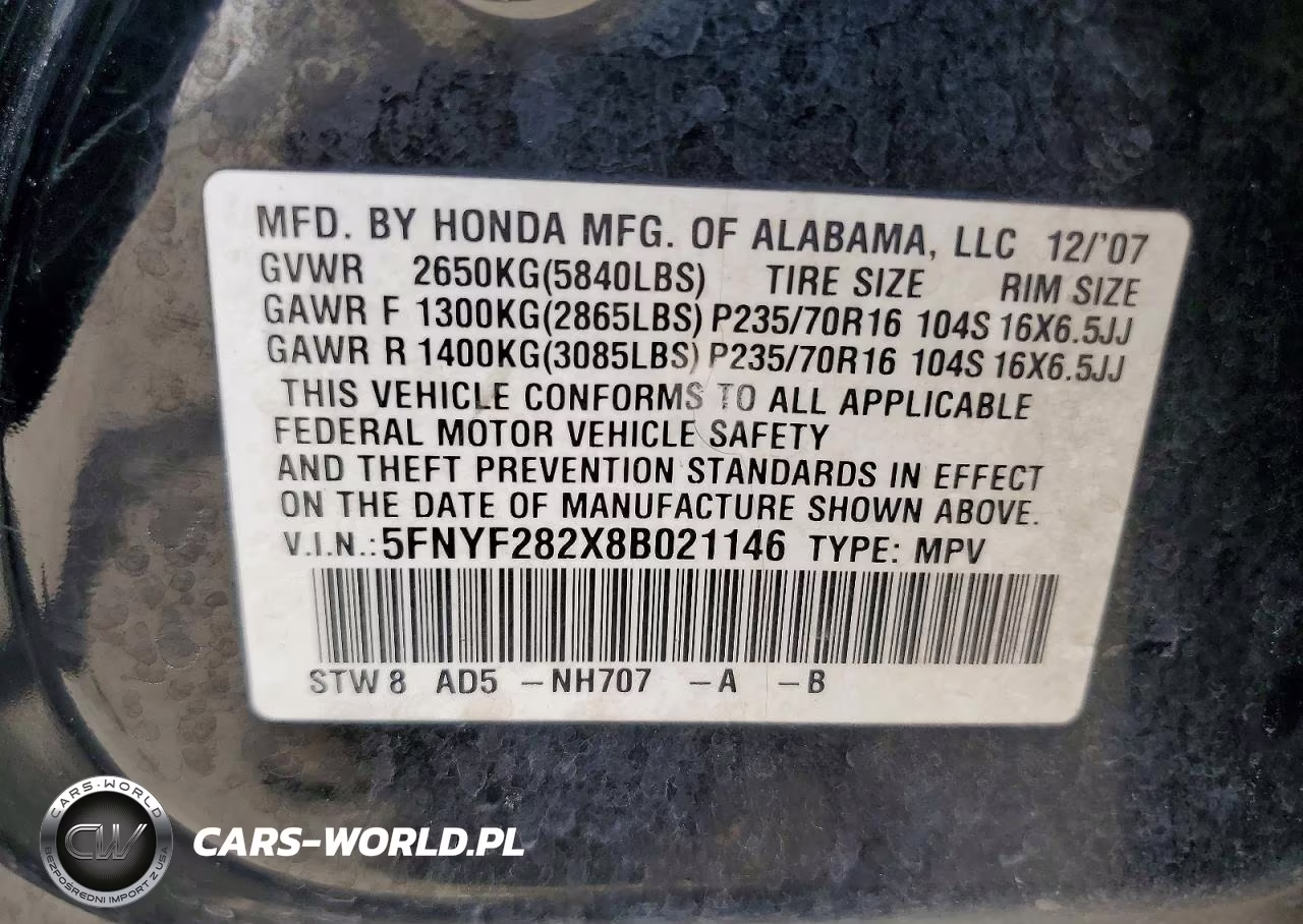 2008 Honda Pilot Vp VIN:5FNYF282X8B021146 - 13