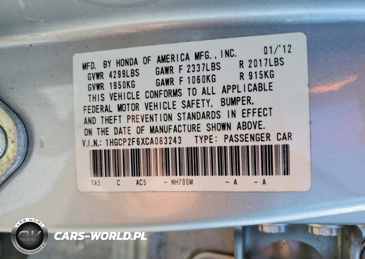 2012 Honda Accord Se VIN:1HGCP2F6XCA083243 - 12