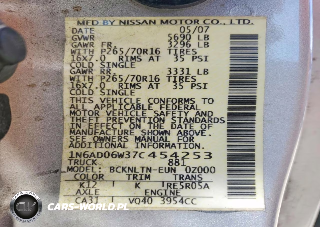2007 Nissan Frontier Se VIN:1N6AD06W37C454253 - 13