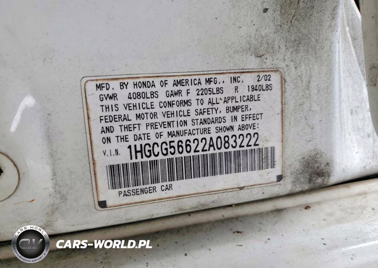 2002 Honda Accord Ex VIN:1HGCG56622A083222 - 12