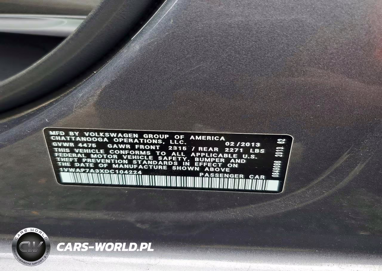 2013 Volkswagen Passat S VIN:1VWAP7A3XDC104224 - 12