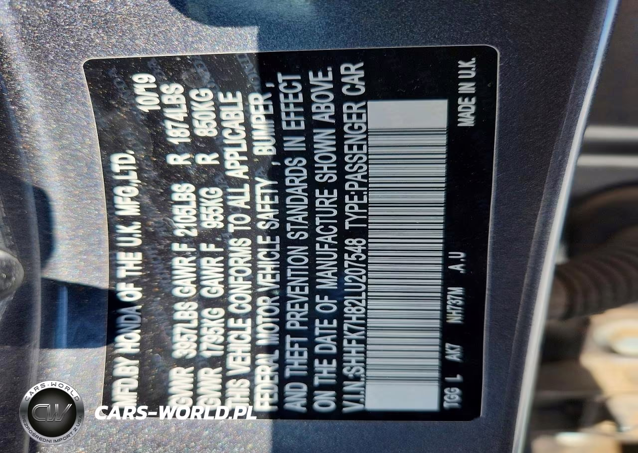2020 Honda Civic Exl VIN:SHHFK7H82LU207548 - 13
