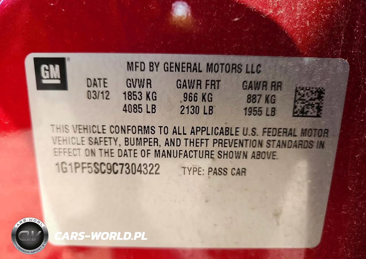 2012 Chevrolet Cruze Lt VIN:1G1PF5SC9C7304322 - 12