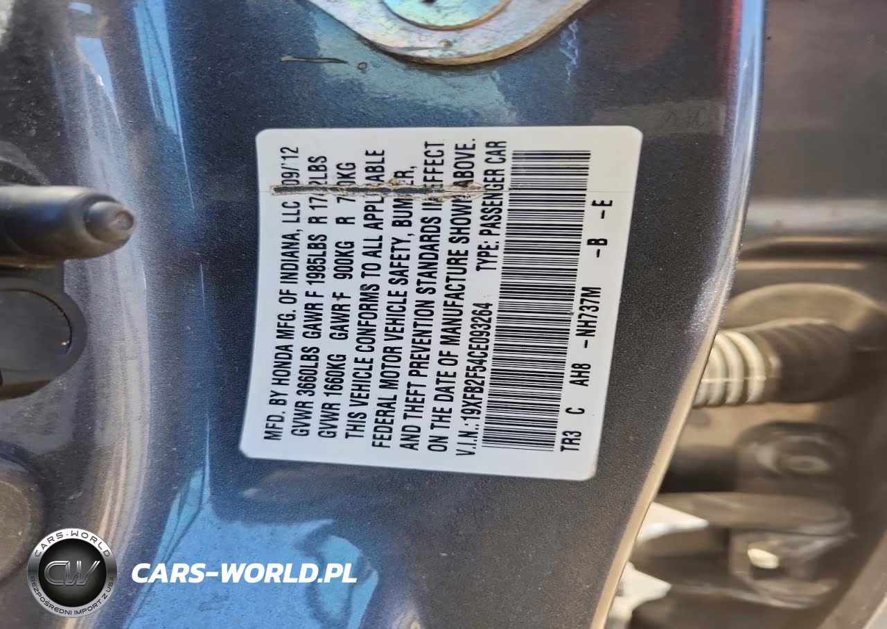 2012 Honda Civic Lx VIN:19XFB2F54CE093264 - 12
