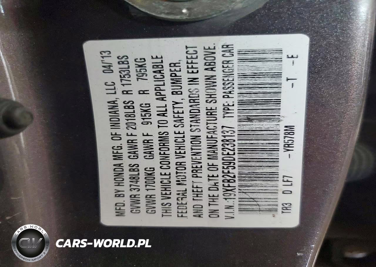 2013 Honda Civic Lx VIN:19XFB2F59DE238137 - 12