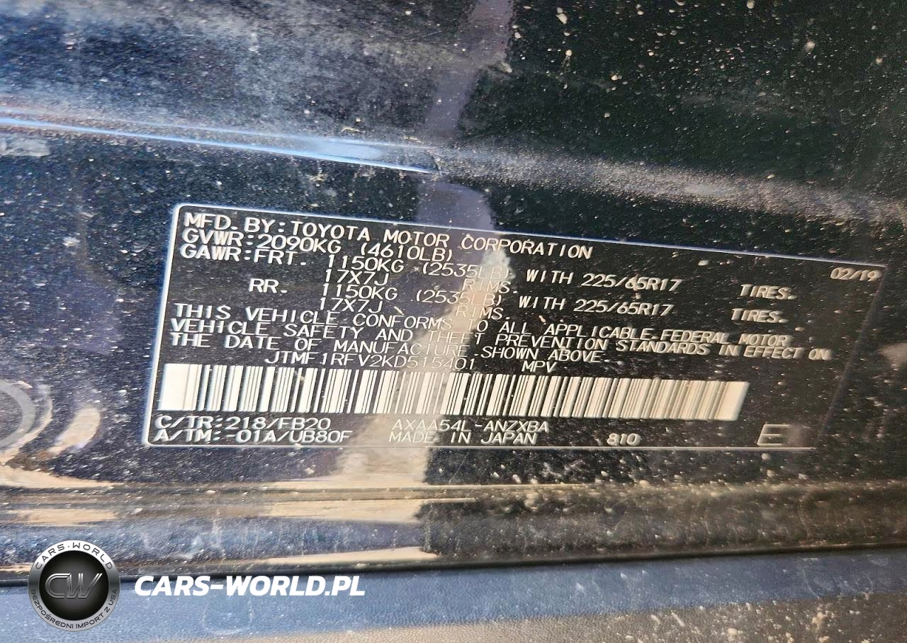 2019 Toyota Rav4 Le VIN:JTMF1RFV2KD515401 - 13