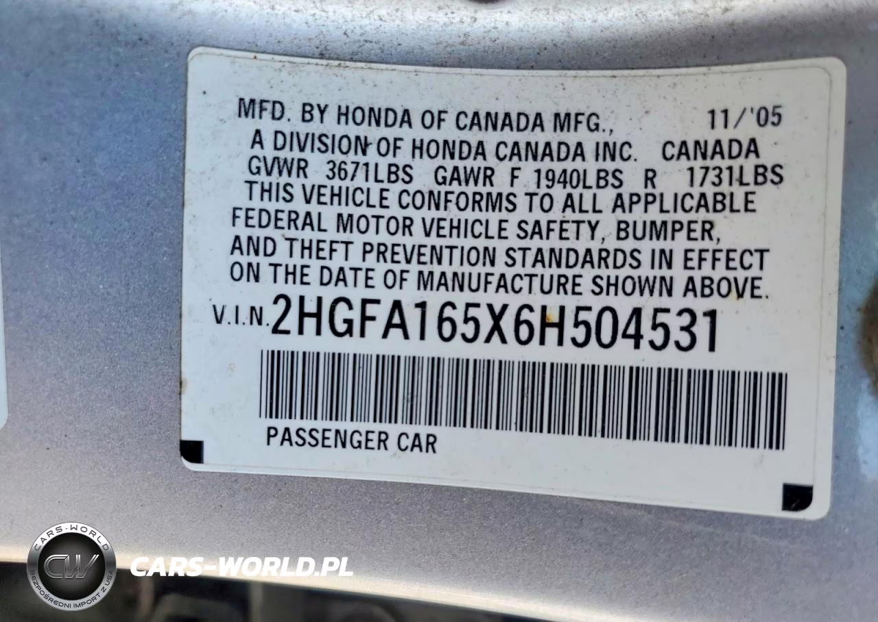 2006 Honda Civic Lx VIN:2HGFA165X6H504531 - 12