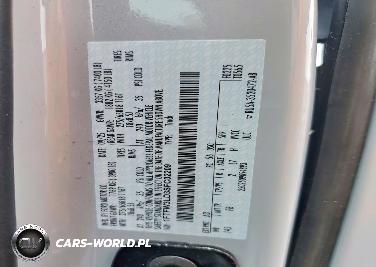 2025 Ford F150 Xlt VIN:1FTFW3LD3SFC02209 - 12