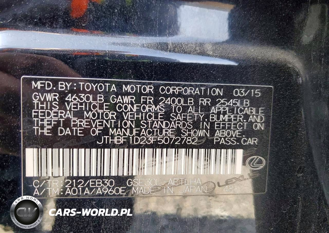 2015 Lexus Is 250 VIN:JTHBF1D23F5072782 - 12