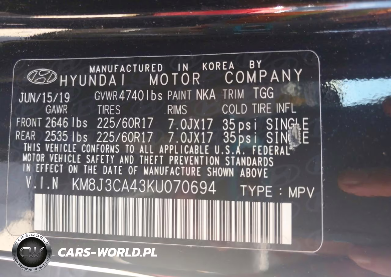 2019 Hyundai Tucson Value VIN:KM8J3CA43KU070694 - 12