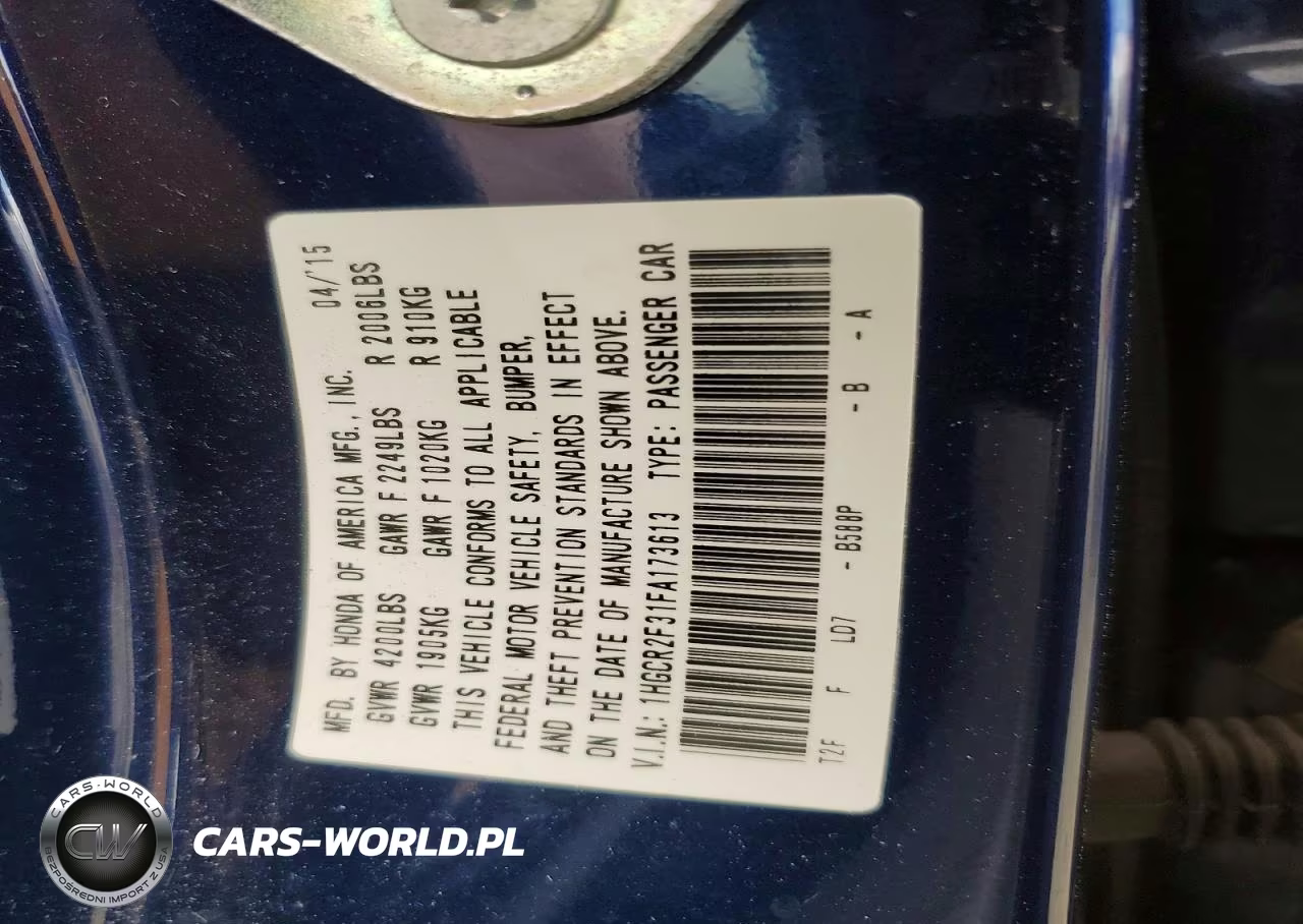 2015 HONDA ACCORD LX VIN:1HGCR2F31FA173613 - 13
