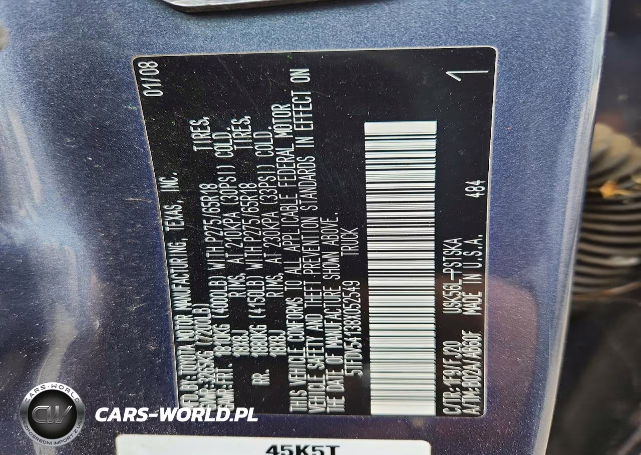 2008 Toyota Tundra Sr5 VIN:5TFDV54138X052549 - 12