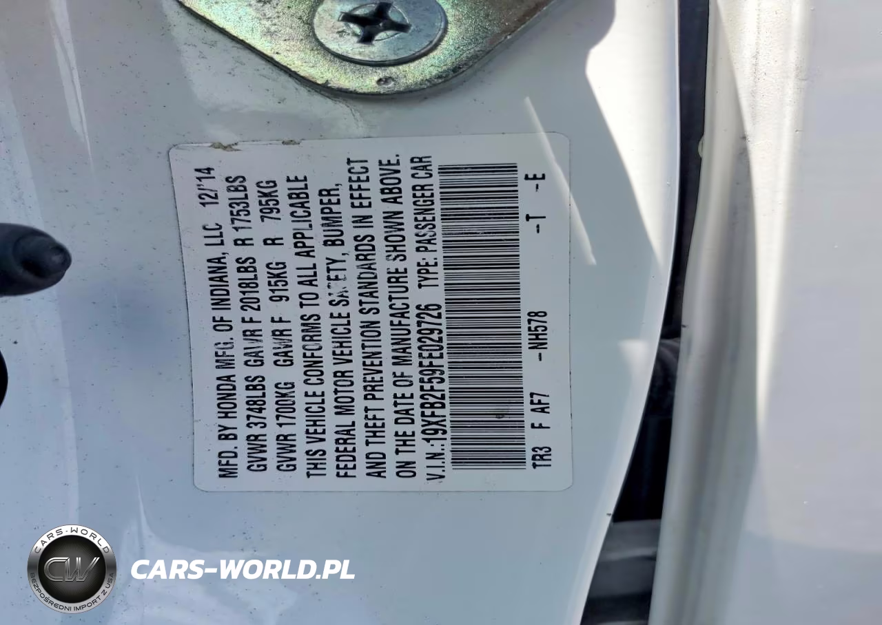 2015 Honda Civic Lx VIN:19XFB2F59FE029726 - 12