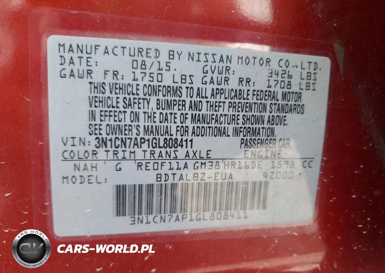 2016 Nissan Versa 1.6 Sv VIN:3N1CN7AP1GL808411 - 12