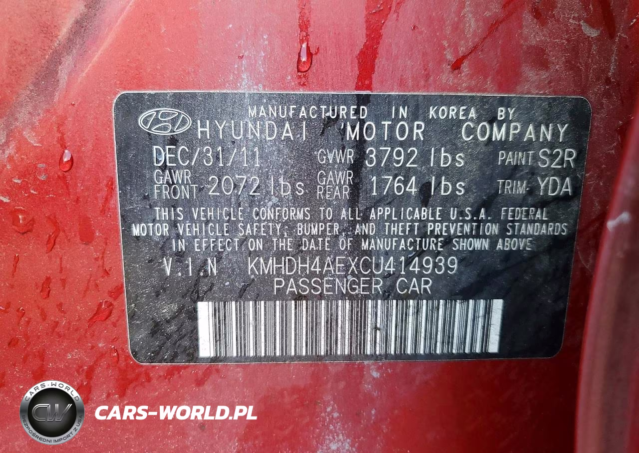 2012 HYUNDAI ELANTRA GL GLS VIN:KMHDH4AEXCU414939 - 13