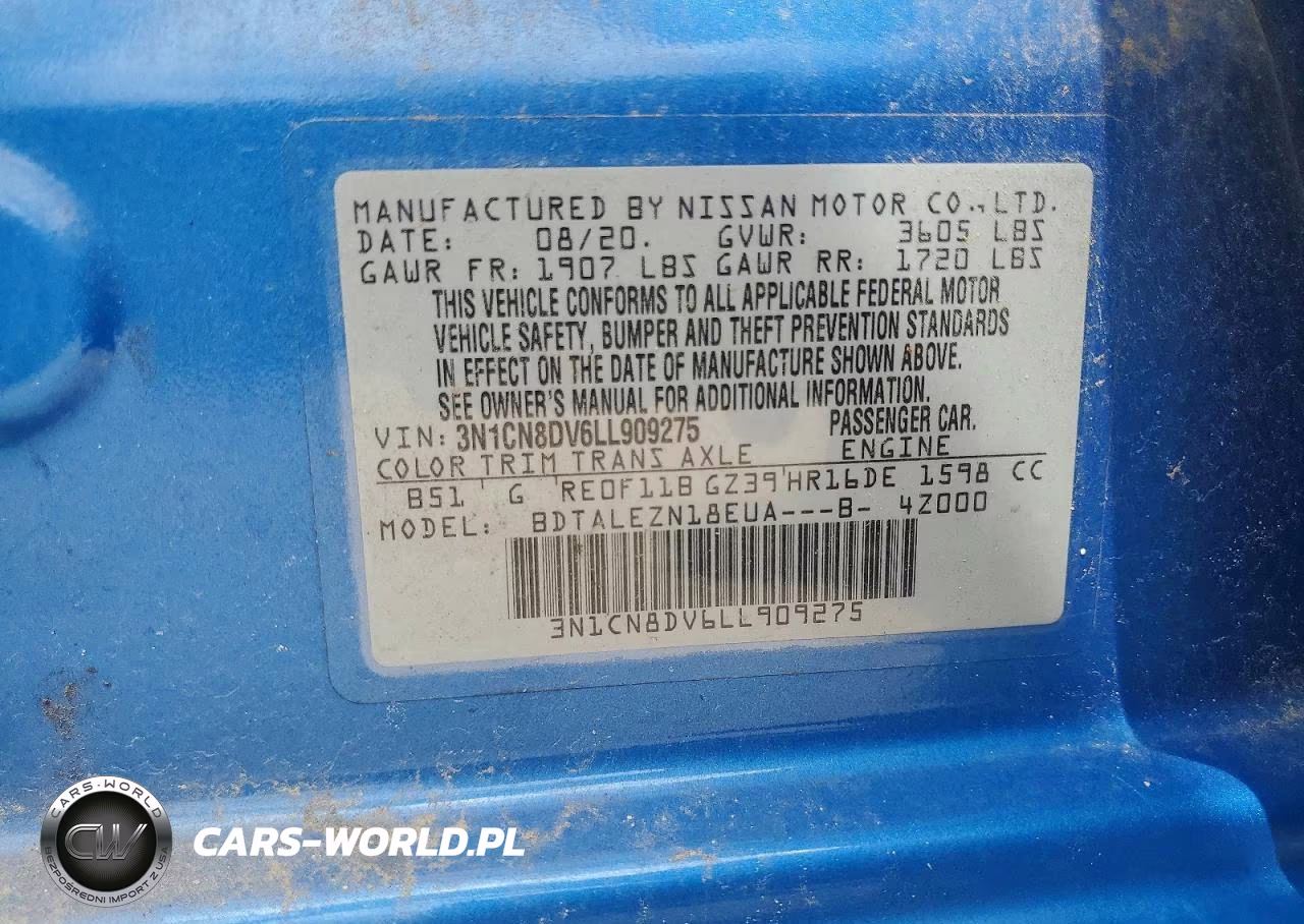NISSAN VERSA S VIN:3N1CN8DV6LL909275 - 12