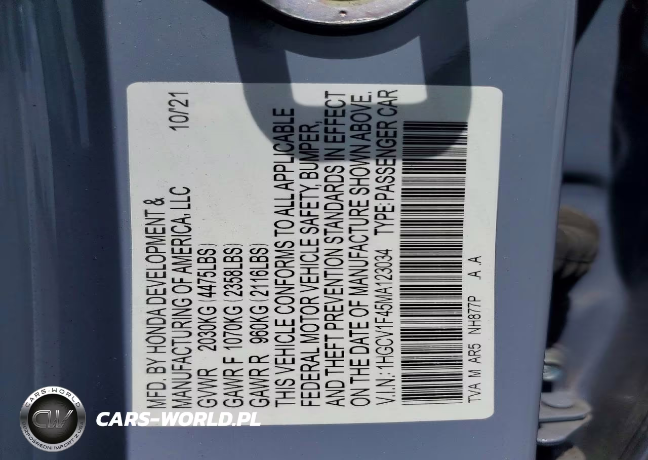 2021 Honda Accord Sport Se VIN:1HGCV1F45MA123034 - 12