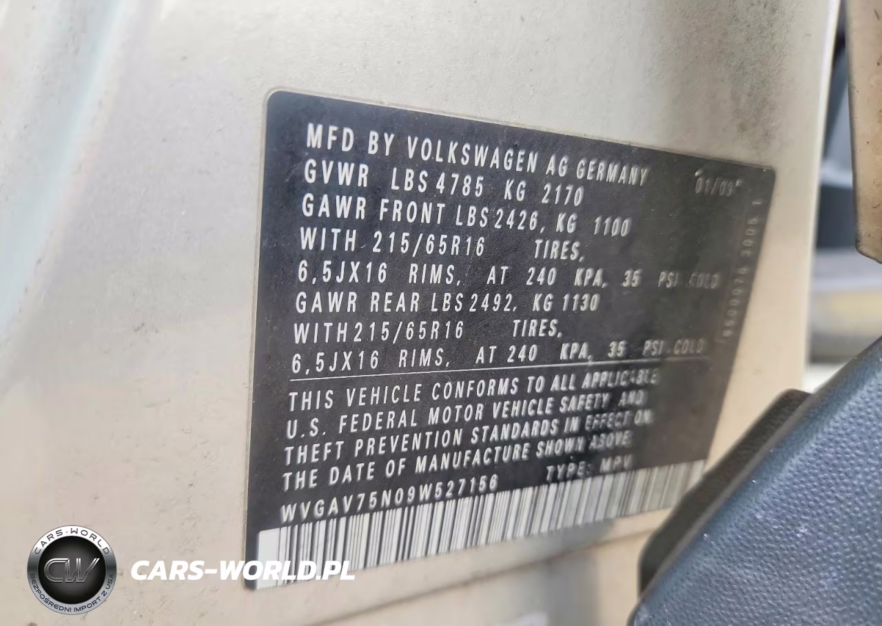 2009 Volkswagen Tiguan S VIN:WVGAV75N09W527156 - 13