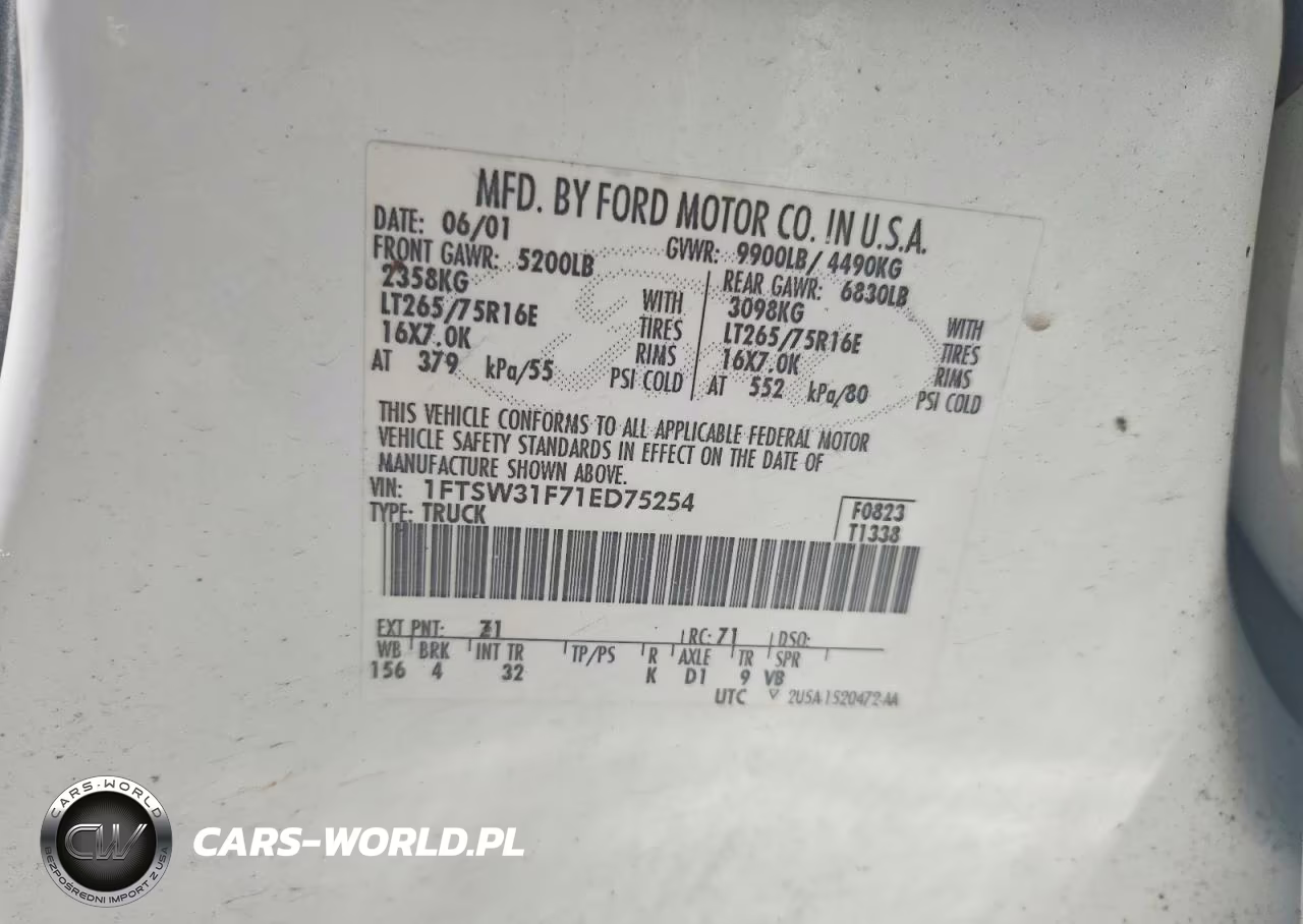 2001 Ford F350 Srw Super Duty VIN:1FTSW31F71ED75254 - 12