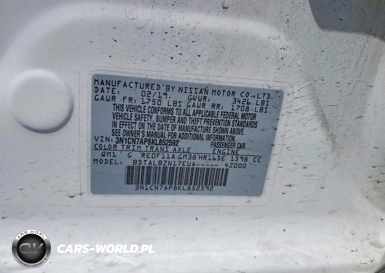 2019 Nissan Versa Sv VIN:3N1CN7AP8KL852592 - 12