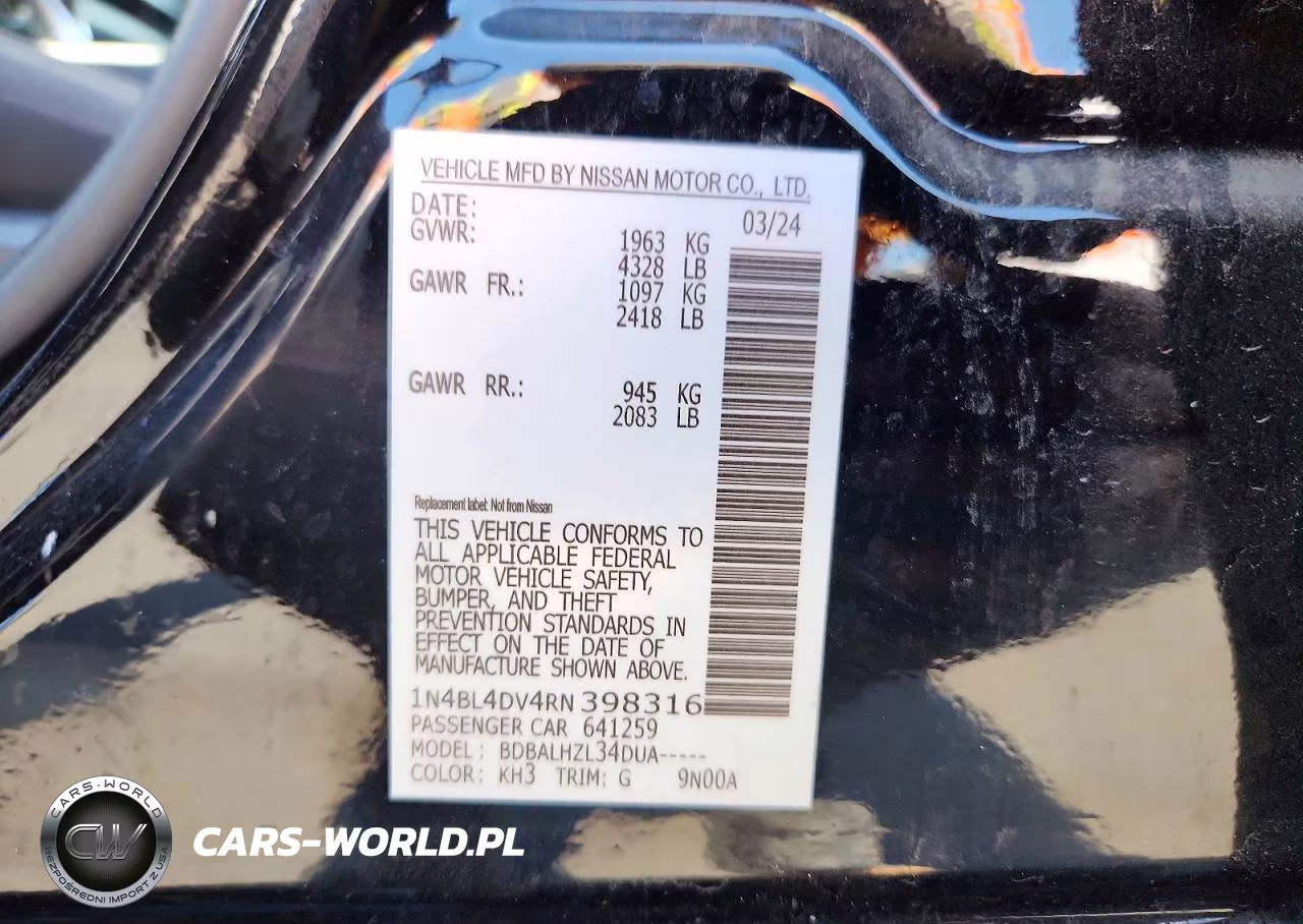 2024 Nissan Altima Sv VIN:1N4BL4DV4RN398316 - 12