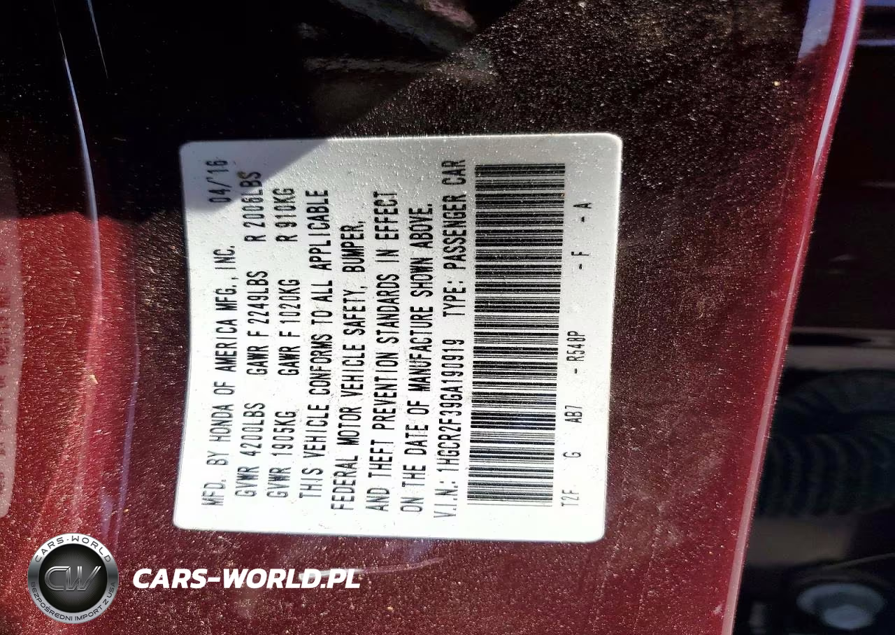 2016 Honda Accord Lx VIN:1HGCR2F39GA190919 - 12