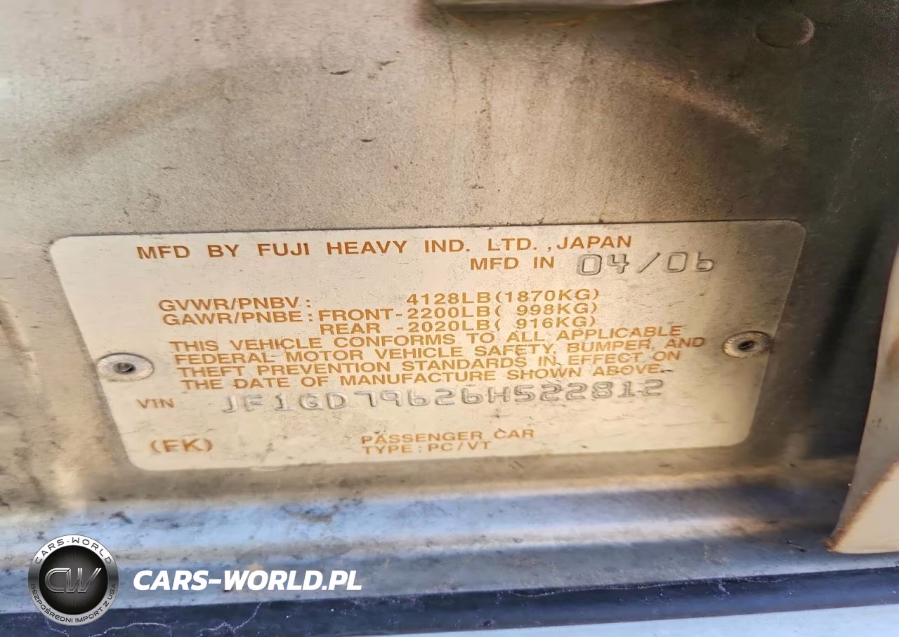 2006 Subaru Impreza Wrx VIN:JF1GD79626H522812 - 12