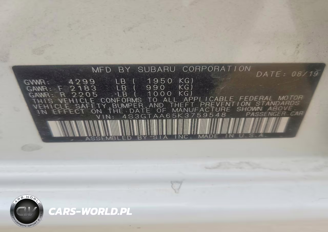 2019 Subaru Impreza VIN:4S3GTAA65K3759548 - 13
