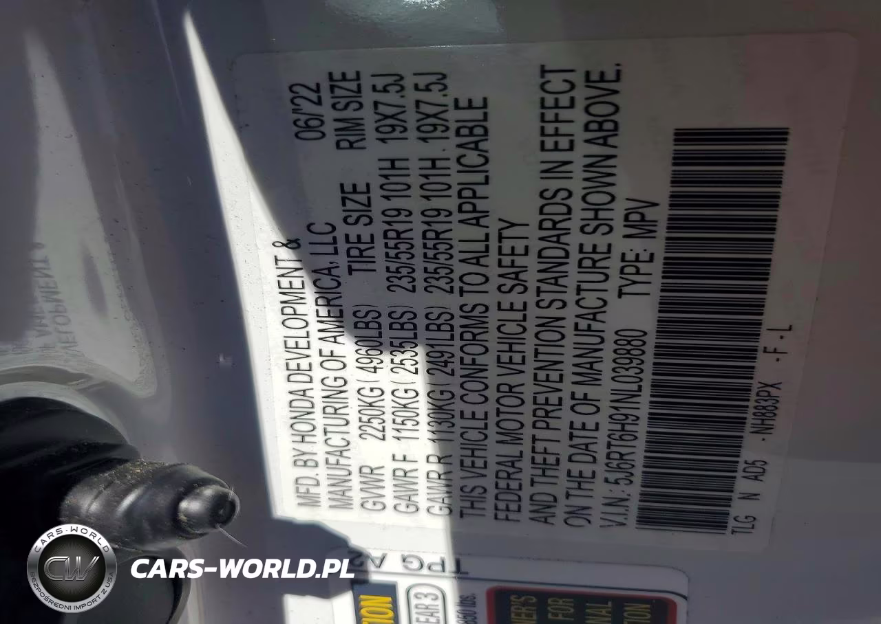 2022 Honda Cr-V Touring VIN:5J6RT6H91NL039880 - 12