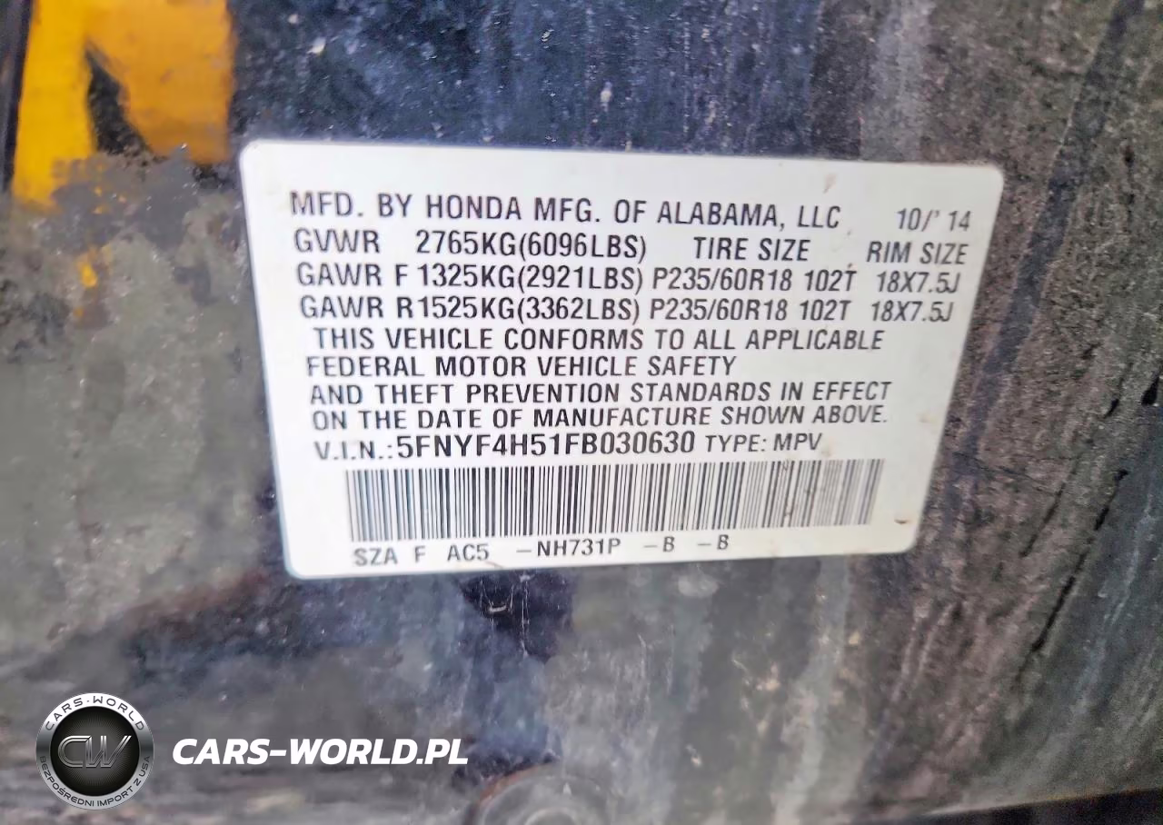 2015 Honda Pilot Exl VIN:5FNYF4H51FB030630 - 13