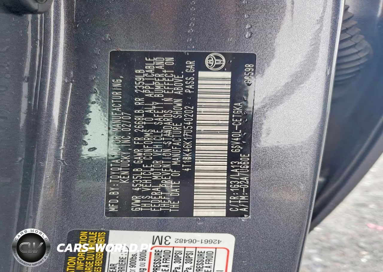 2007 Toyota Camry Xle V6 VIN:4T1BK46K17U540202 - 12