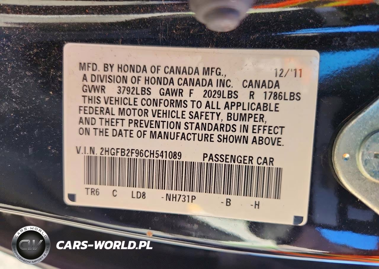2012 Honda Civic Exl VIN:2HGFB2F96CH541089 - 13