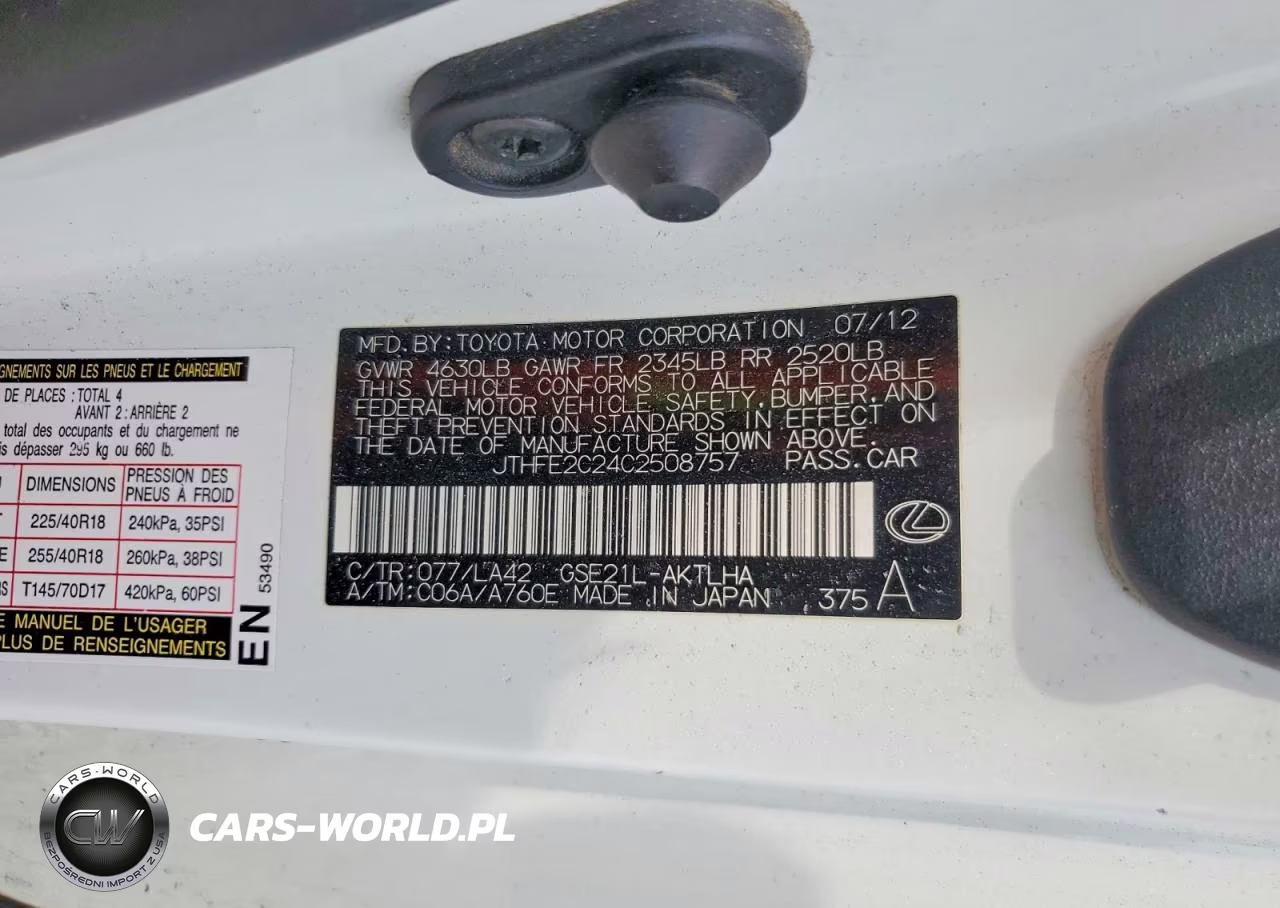2012 Lexus Is 350 VIN:JTHFE2C24C2508757 - 12