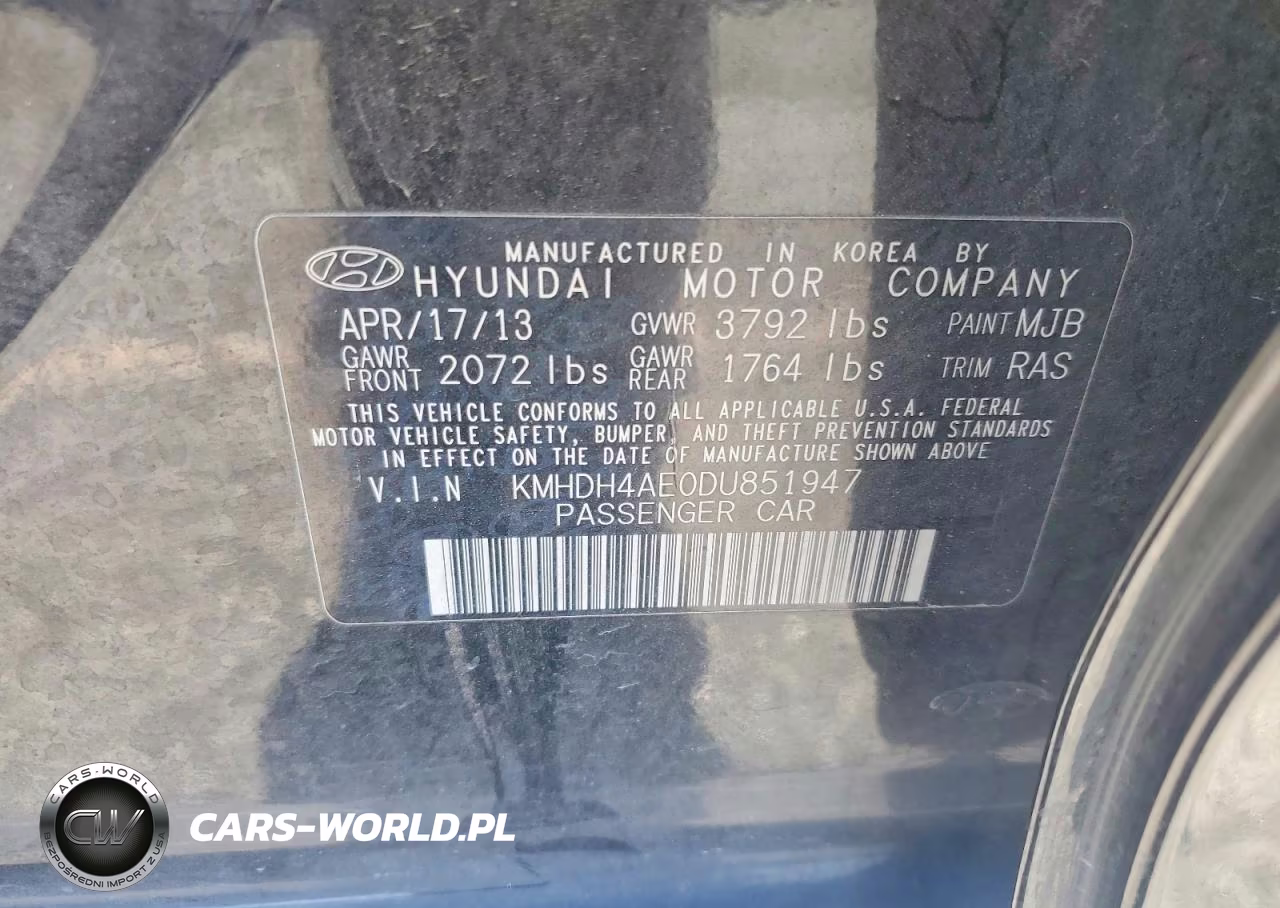 2013 Hyundai Elantra Gls VIN:KMHDH4AE0DU851947 - 12