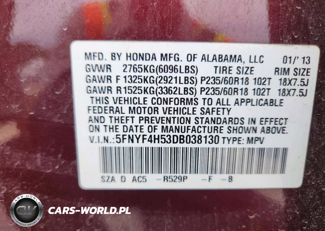 2013 Honda Pilot Exl VIN:5FNYF4H53DB038130 - 13