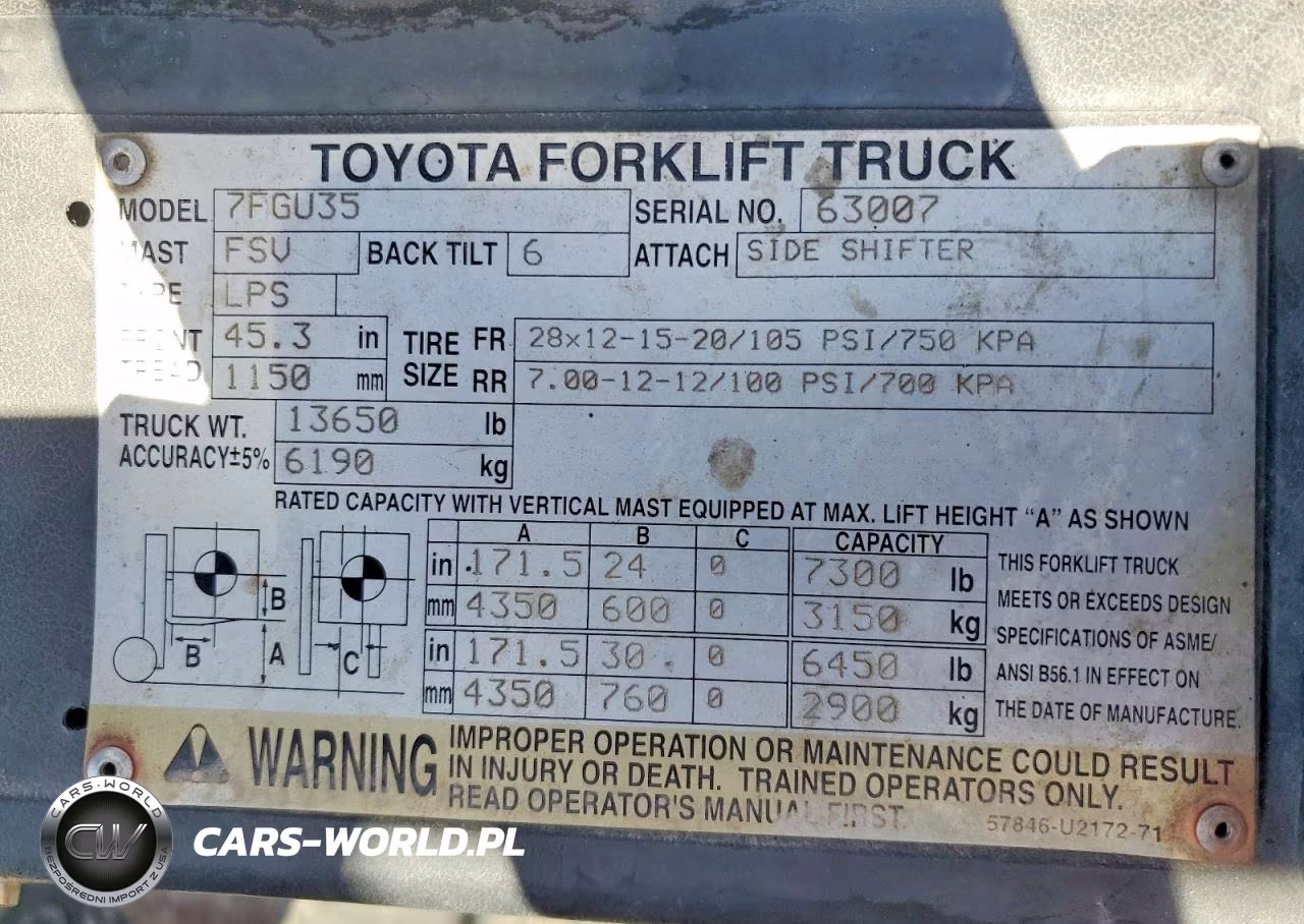 2006 Toyota 7Fgu35 VIN:63007 - 10