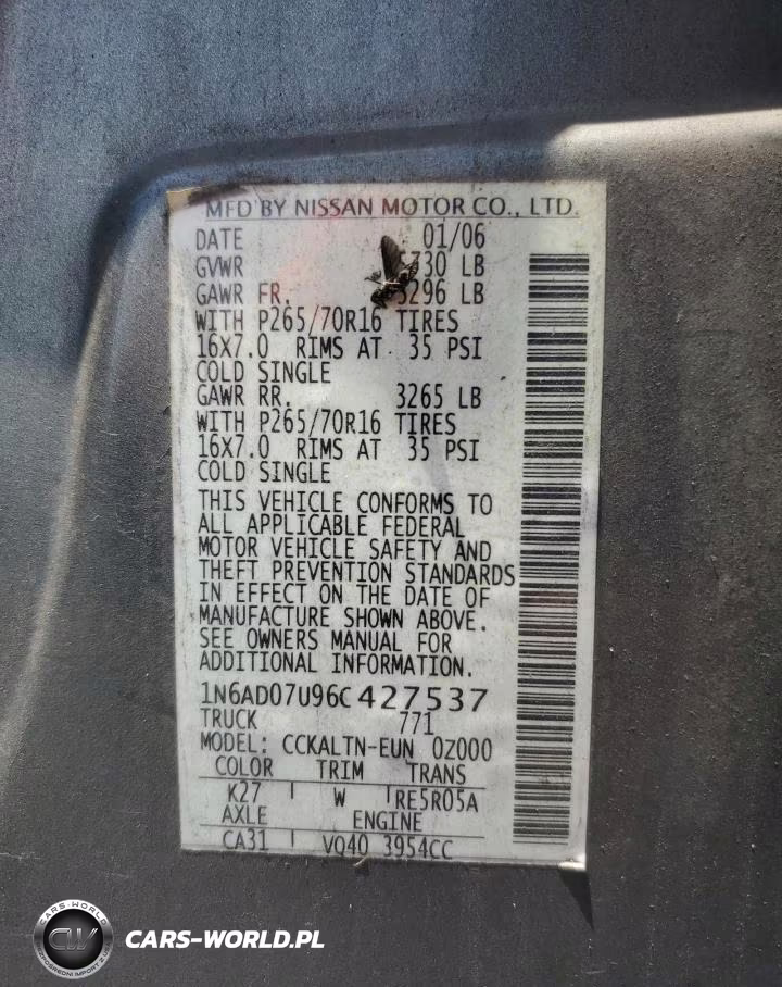 2006 Nissan Frontier Se VIN:1N6AD07U96C427537 - 12