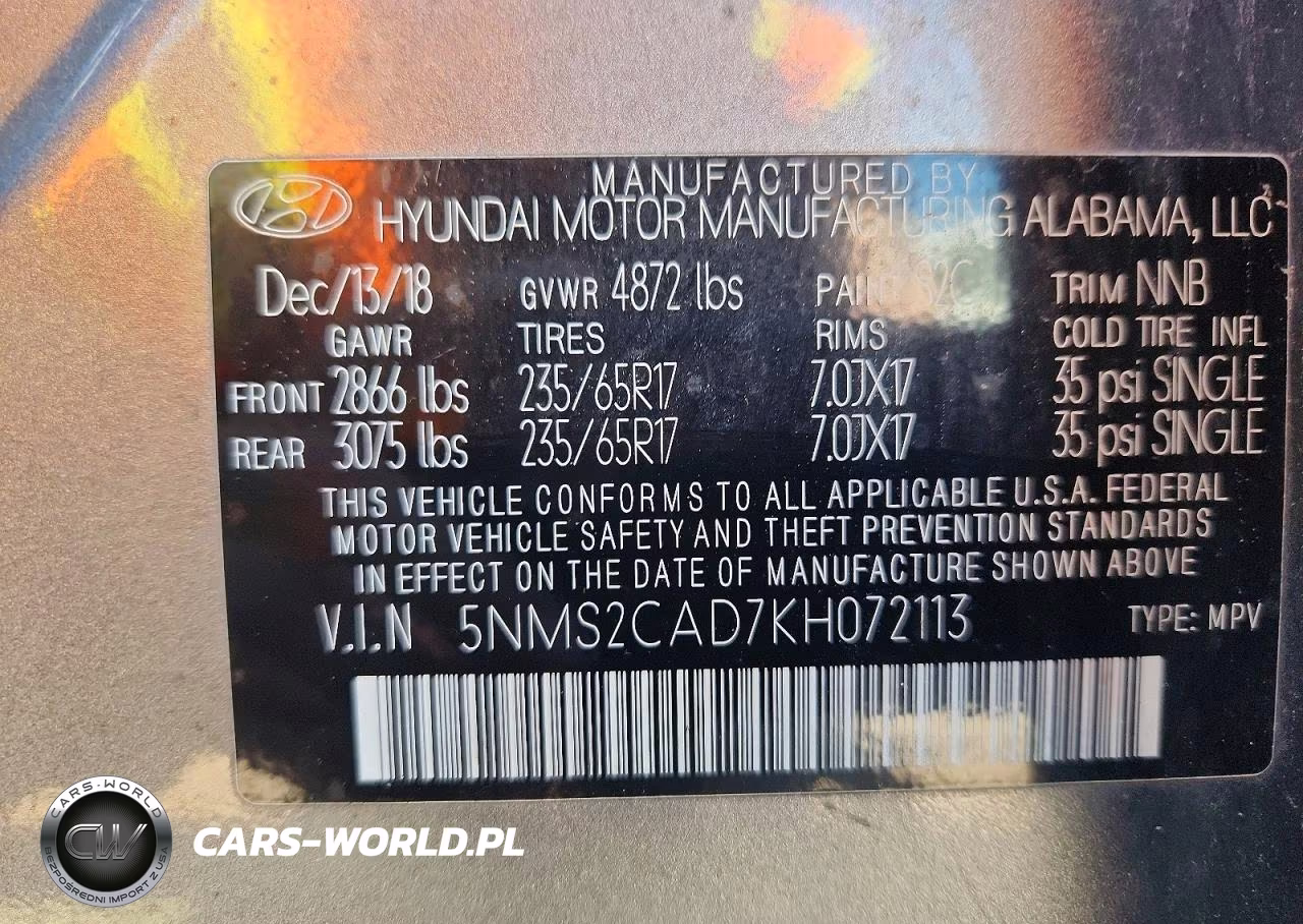 2019 Hyundai Santa Fe Se VIN:5NMS2CAD7KH072113 - 13