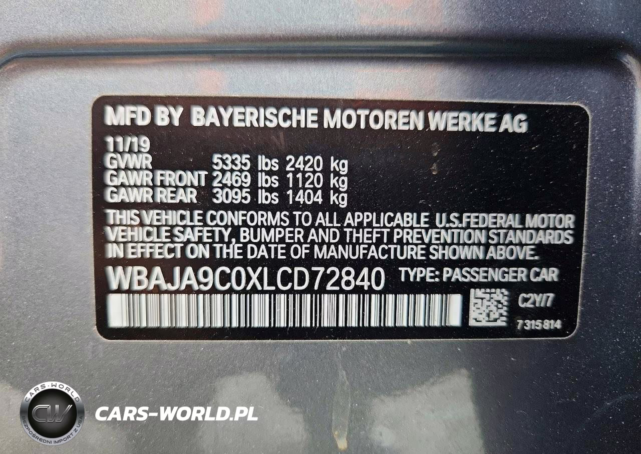 2020 BMW 530E VIN:WBAJA9C0XLCD72840 - 12