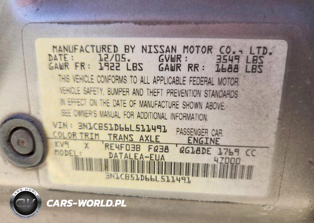 2006 Nissan Sentra 1.8 VIN:3N1CB51D66L511491 - 12