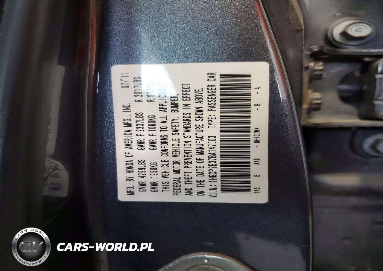 2011 Honda Accord Lx VIN:1HGCP2E37BA147003 - 12