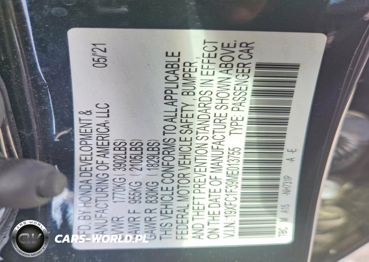 2021 Honda Civic Ex VIN:19XFC1F39ME013755 - 12