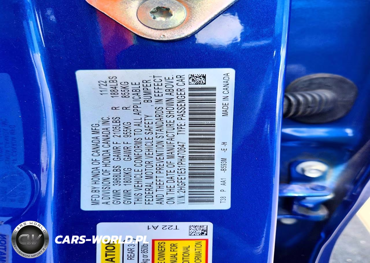 2023 Honda Civic Si VIN:2HGFE1E51PH470647 - 12