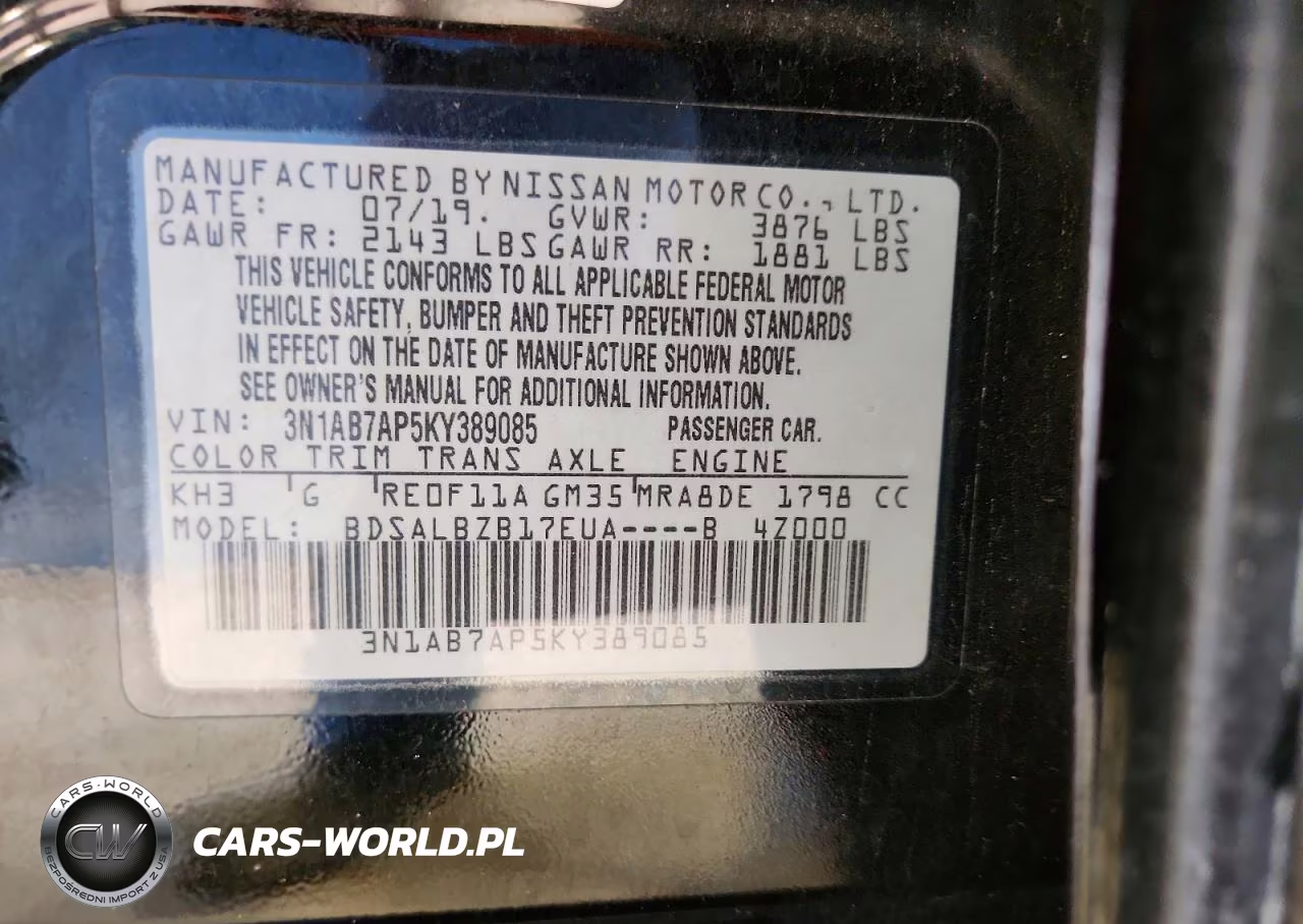 2019 Nissan Sentra S VIN:3N1AB7AP5KY389085 - 12