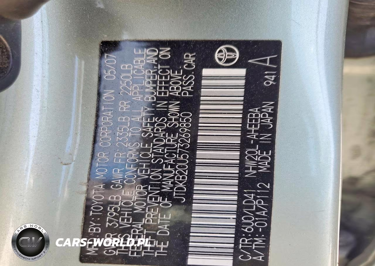 2007 Toyota Prius Base VIN:JTDKB20U573269850 - 12