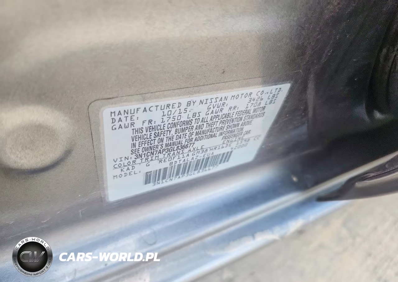 2016 Nissan Versa 1.6 S Plus VIN:3N1CN7AP3GL836677 - 12