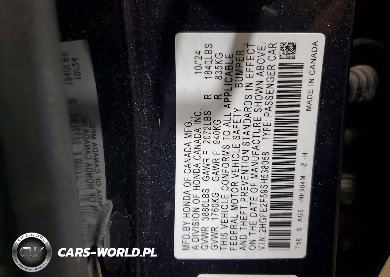 2025 Honda Civic Sport VIN:2HGFE2F59SH538058 - 12