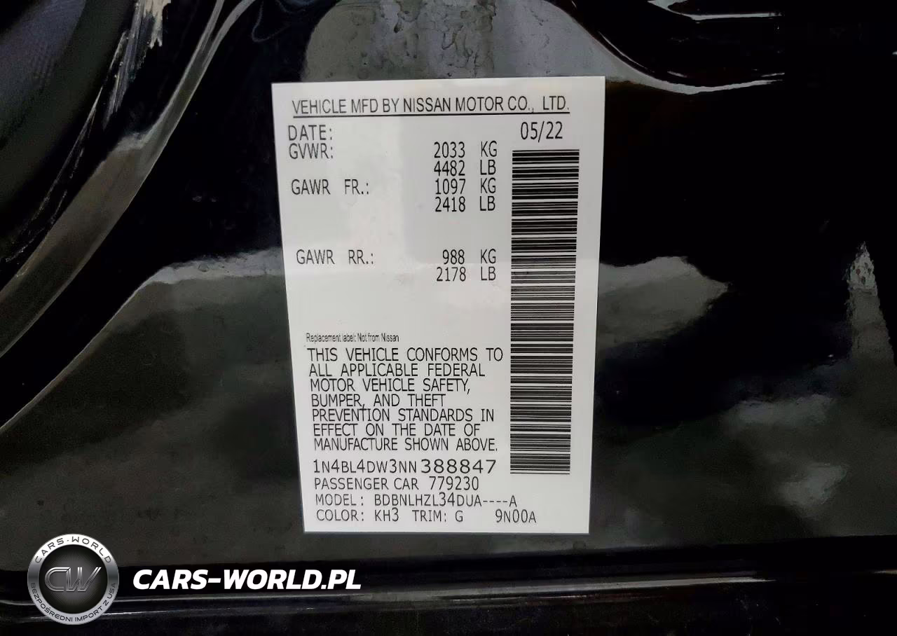 2022 Nissan Altima Sv VIN:1N4BL4DW3NN388847 - 13