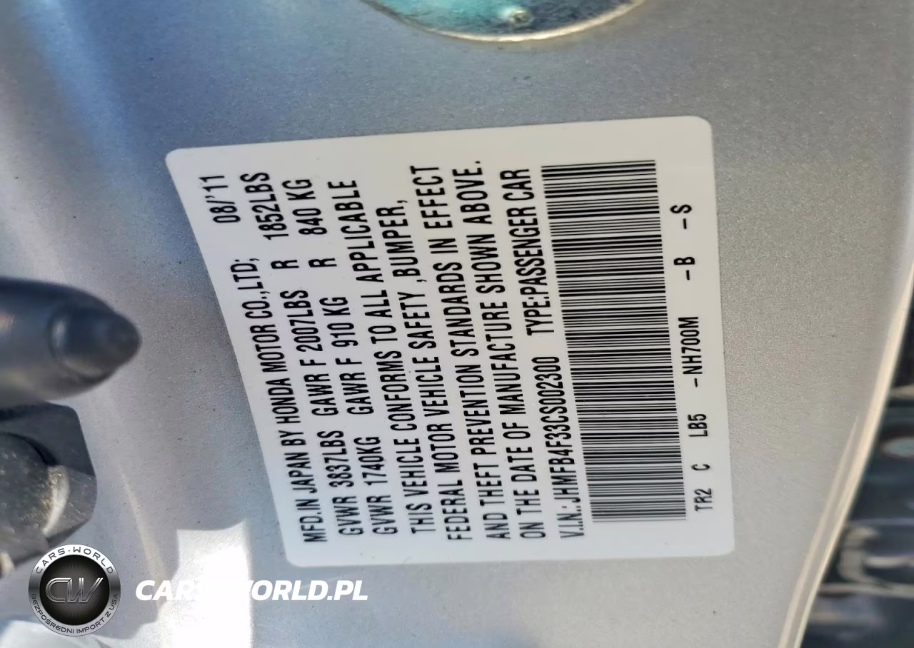 2012 Honda Civic VIN:JHMFB4F33CS002300 - 12