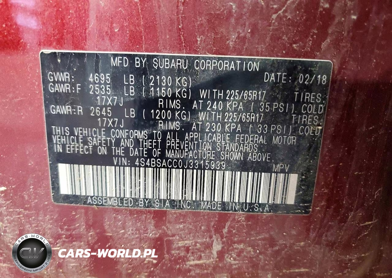 2018 Subaru Outback 2.5I Premium VIN:4S4BSACC0J3315939 - 13